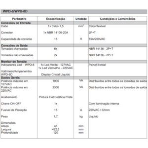 Distribuidor De Energia Wireconex WPD 8 Filtro de Linha 8 Tomadas 3300Wts