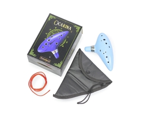 Flauta Ocarina Cerâmica Standard 12 furos em C Dó c/ Bag Azul Clara