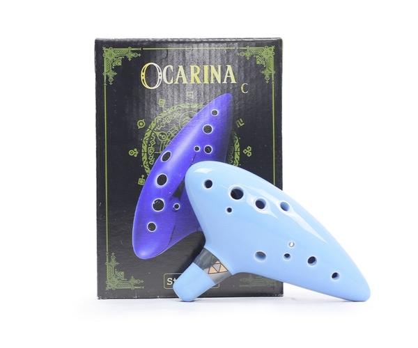 Flauta Ocarina Cerâmica Standard 12 furos em C Dó c/ Bag Azul Clara