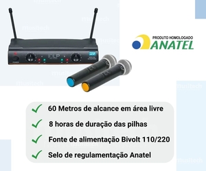 Microfone Sem Fio Duplo DLP Pro Audio MSD 2 