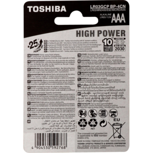 Pilha Toshiba AAA Alcalina  LR 03 GCP com 4 Unidades