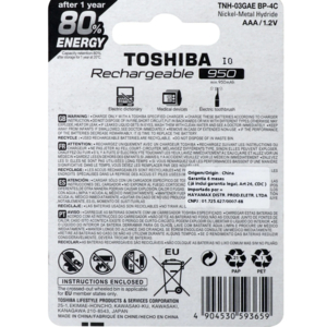 Pilha Toshiba AAA Recarregável 950 MAH TNH-03 GAE Cartela C/4 