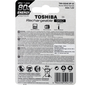 Pilha Toshiba AAA Recarregável 950 MAH TNH-03 GAE Cartela C/2