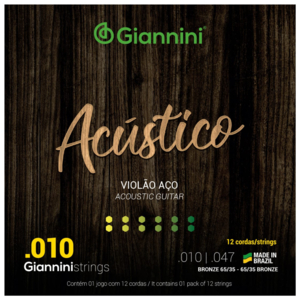 Encordoamento Giannini Violão GESWA-12 Acústico Bronze 0,010