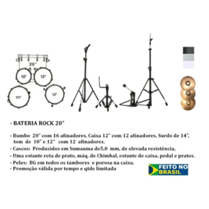 Bateria RMV Rock Grafite Completa PBRB20042 20 10 12 14 12