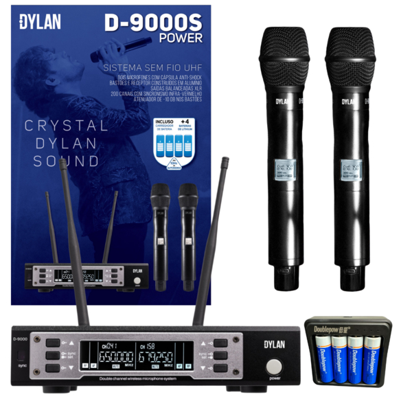 Sistema S/Fio Dylan D-9000 S Power Duplo Mão 200 Canais UHF Com Carregador