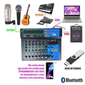 Mesa De Sim MXT MX-8T BT/USB/Efeito/MP3/Interface