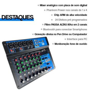 Mesa De Sim MXT MX-8T BT/USB/Efeito/MP3/Interface